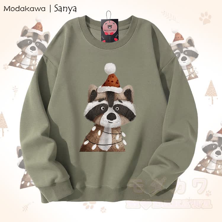 MODAKAWA X Sanya Unisex-Sweatshirt mit Weihnachtswaschbär-Motiv - Hellkhaki - 5XL - image 1