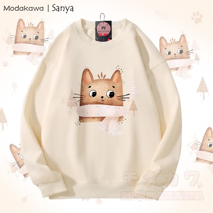 MODAKAWA X Sanya Katzenschal Grafik Unisex Sweatshirt - Beige - 5XL - image 1