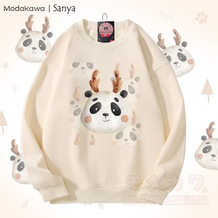 MODAKAWA X Sanya Unisex-Sweatshirt mit Rentier-Panda-Grafik - Beige - 5XL - image 2