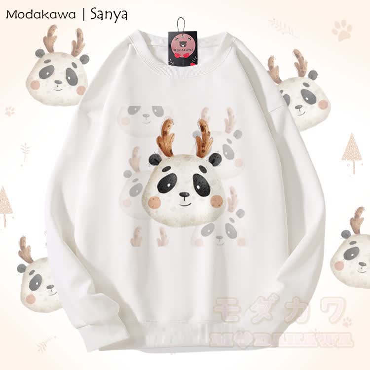 MODAKAWA X Sanya Unisex-Sweatshirt mit Rentier-Panda-Grafik - Weiß - 5XL - image 1