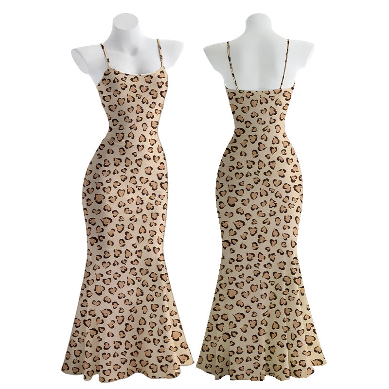 Maxikleid im Meerjungfrauenstil mit Leopardenmuster, Spaghettiträgern und Leopardenmuster - image 1
