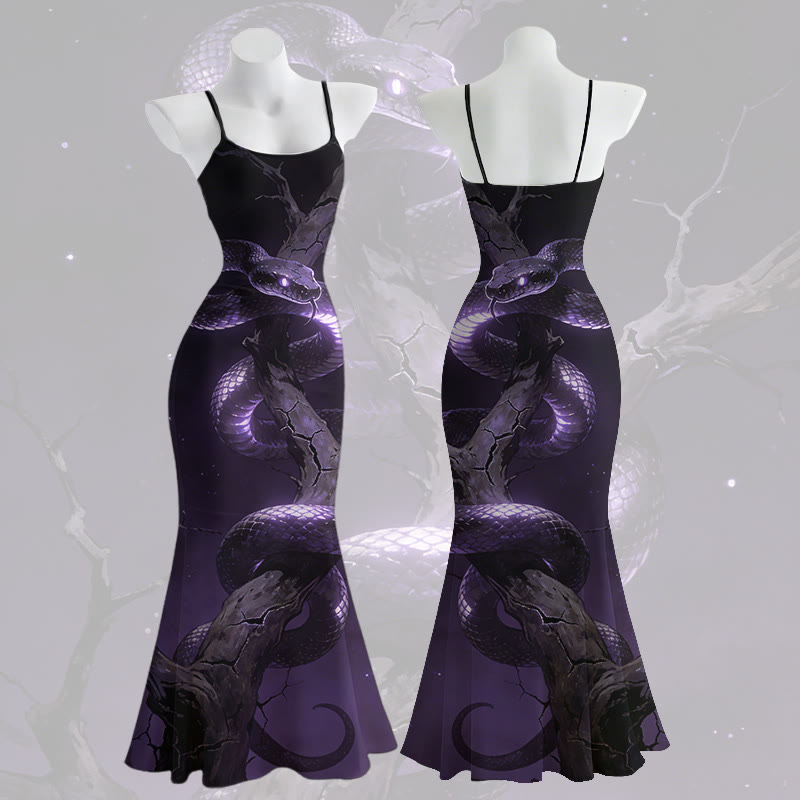 Maxikleid im Meerjungfrauenstil mit Schlangenmuster und Spaghettiträgern - image 1