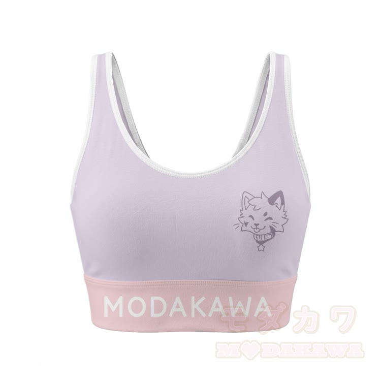 Zunge-raus-Kitty-Grafik-Crop-Tanktop, Sporttop, Schlaghose, Modakawa-Partnerlook - Lila Top - 2XL - image 2