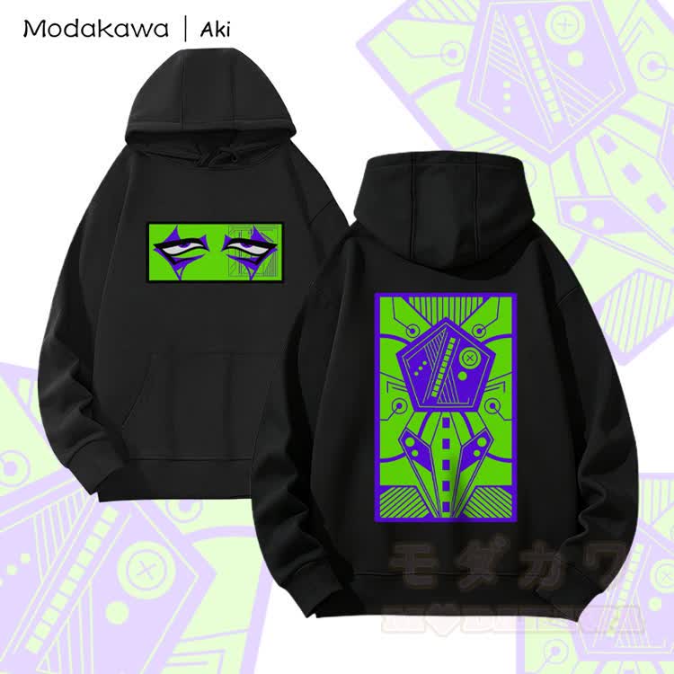 MODAKAWA X Aki Cyberpunk Neon Eye Graphic Heavyweight Hoodie - Schwarz - 2XL - image 2