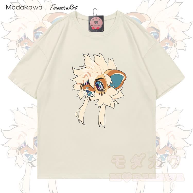 MODAKAWA X TiramisuRat Flauschiges Rattenmotiv, 100 % Baumwolle T-Shirt - Hellbeige - 5XL - image 2