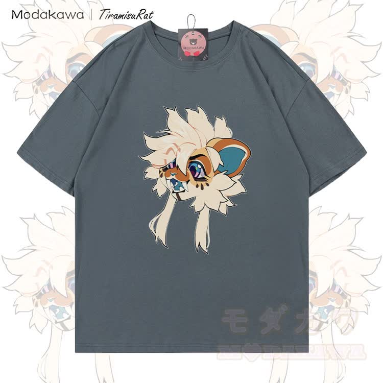 MODAKAWA X TiramisuRat Flauschiges Rattenmotiv, 100 % Baumwolle T-Shirt - Grau - 5XL - image 1