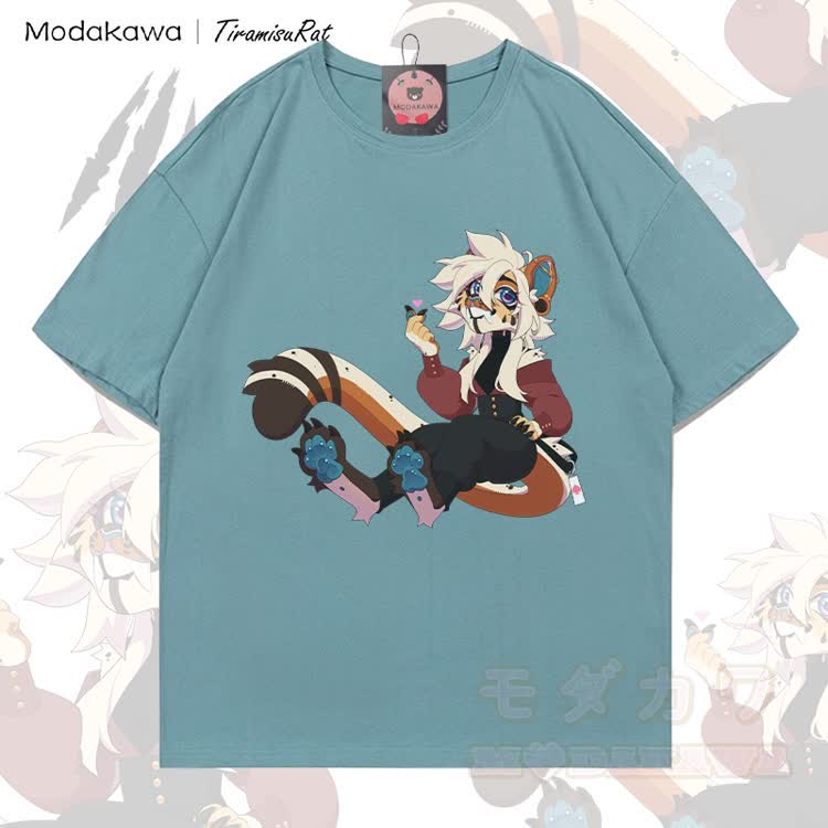 MODAKAWA X TiramisuRat Weißhaar-Ratten-Grafik T-Shirt aus 100 % Baumwolle - Mineralgrün - 5XL - image 1