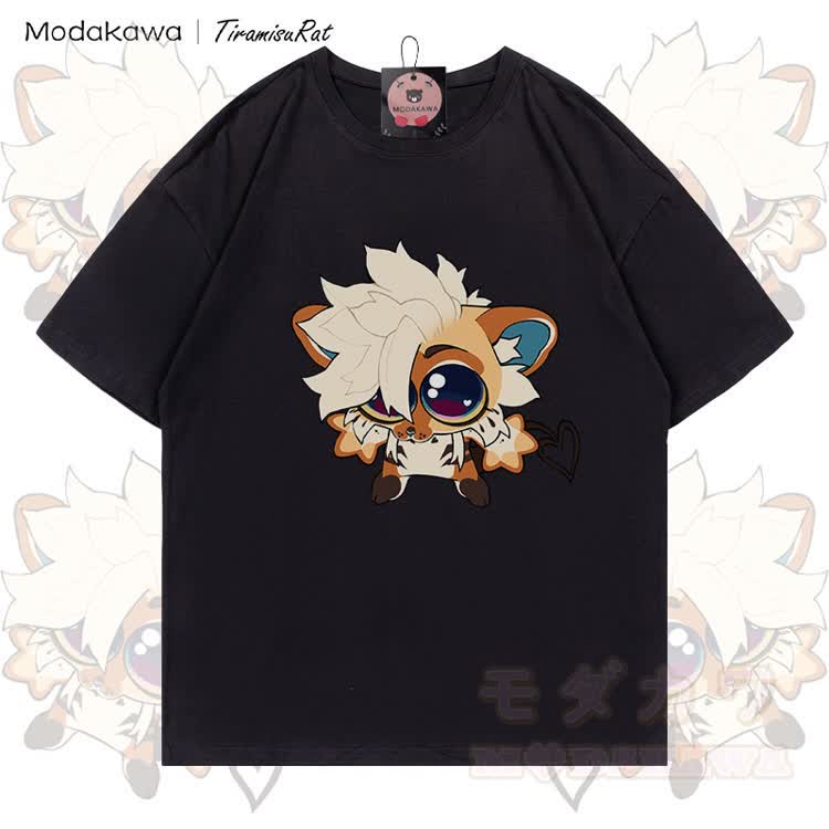 MODAKAWA X TiramisuRat Niedliches Rattenmotiv T-Shirt aus 100 % Baumwolle - Schwarz - 5XL - image 1