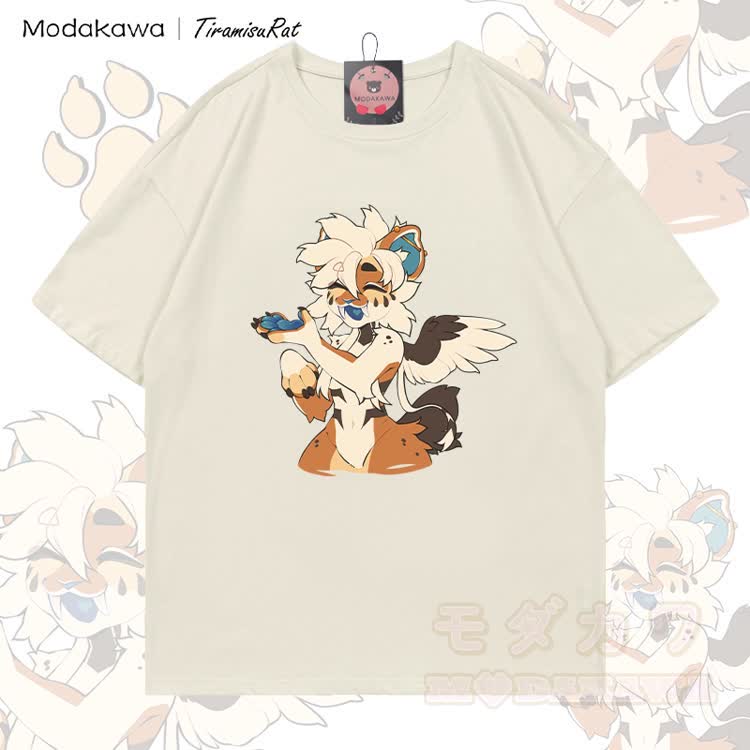 MODAKAWA X TiramisuRat Geflügelte Ratte Grafik 100% Baumwolle T-Shirt - Hellbeige - 5XL - image 1