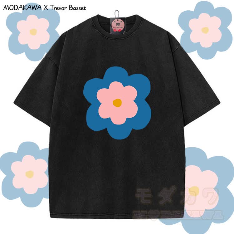 MODAKAWA X Trevor Basset Floral Graphic Vintage Washed T-Shirt - Schwarz - 5XL - image 2