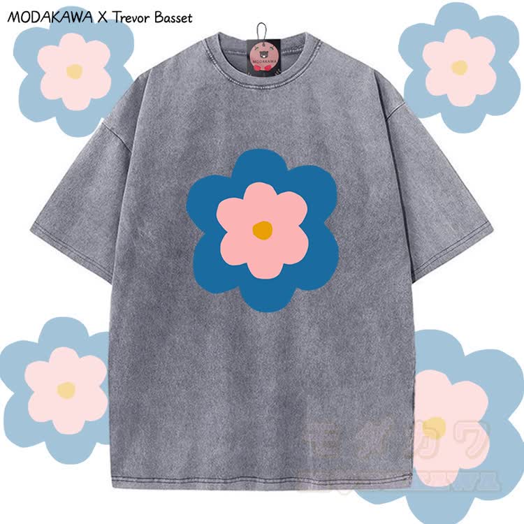 MODAKAWA X Trevor Basset Floral Graphic Vintage Washed T-Shirt - Grau - 5XL - image 1