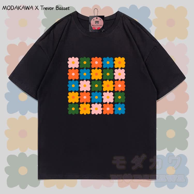 MODAKAWA X Trevor Basset T-Shirt mit buntem Gänseblümchen-Motiv aus 100 % Baumwolle - Schwarz - 5XL - image 2
