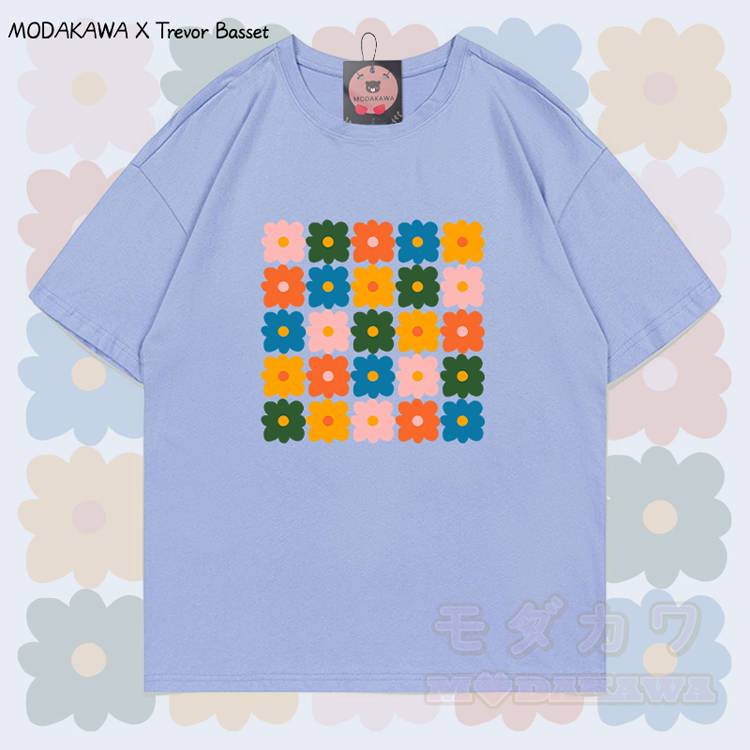 MODAKAWA X Trevor Basset T-Shirt mit buntem Gänseblümchen-Motiv aus 100 % Baumwolle - Staubiges Blau - 5XL - image 1