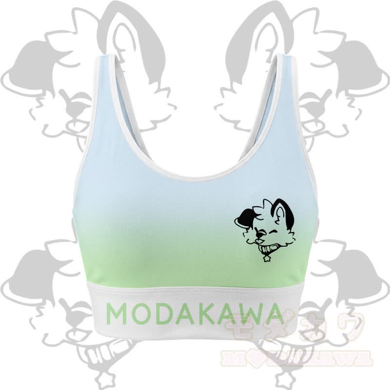 MODAKAWA X popipeko Puppy Graphic Modakawa Crop Tank Sport Top Skirt Matching Outfit - Blau & Grün Top - 2XL - image 2