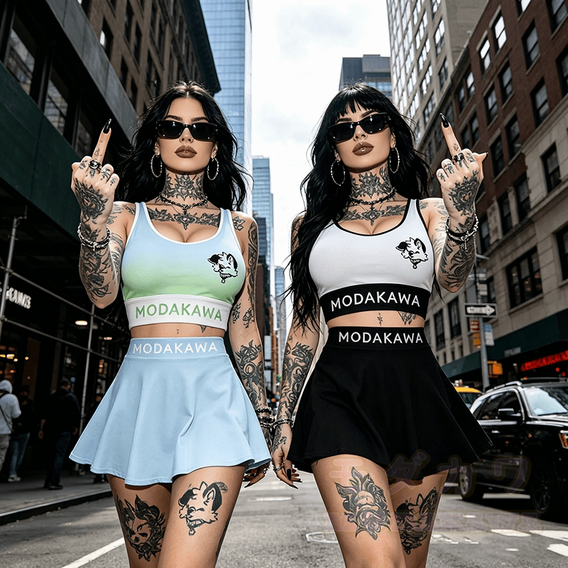 MODAKAWA X popipeko Puppy Graphic Modakawa Crop Tank Sport Top Skirt Matching Outfit - image 1