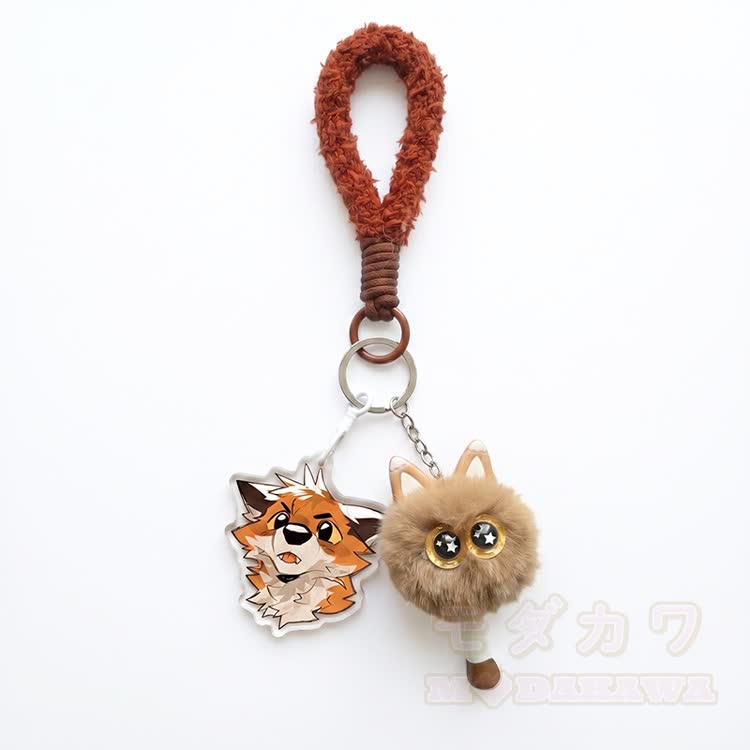 MODAKAWA X atka Fuchs Flauschige Katze Schlüsselanhänger Geburtstagsgeschenk - Orange & Khaki - image 2
