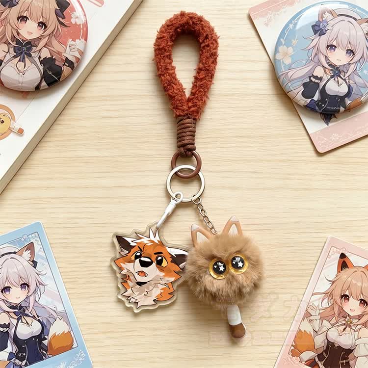 MODAKAWA X atka Fuchs Flauschige Katze Schlüsselanhänger Geburtstagsgeschenk - image 1