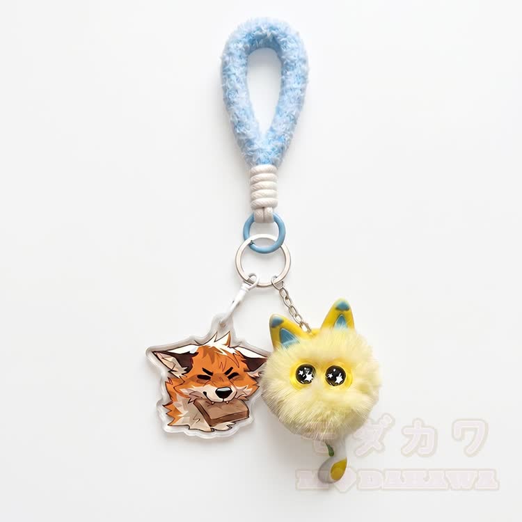 MODAKAWA X atka Flauschiger Katzen-Fuchs-Schlüsselanhänger mit Beißmotiv – Geburtstagsgeschenk - image 1