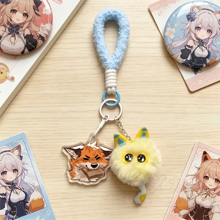 MODAKAWA X atka Flauschiger Katzen-Fuchs-Schlüsselanhänger mit Beißmotiv – Geburtstagsgeschenk - image 2