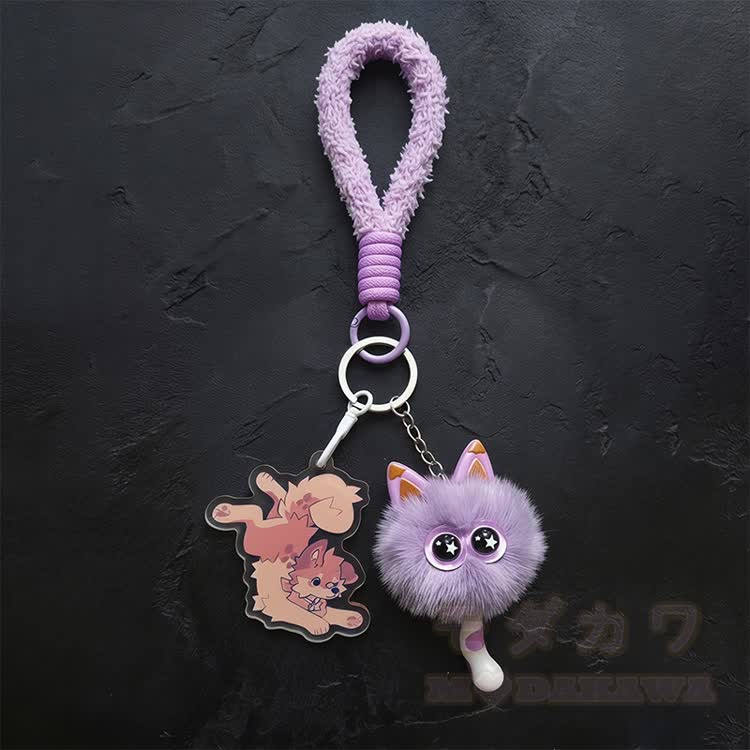MODAKAWA X popipeko Welpen-Schlüsselanhänger mit flauschiger Katze – Geburtstagsgeschenk - image 1