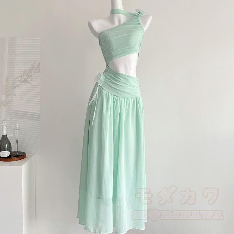 Ein-Schulter-Kleid mit Blumenausschnitt - Maxikleid - L - image 2