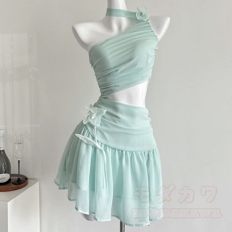 Ein-Schulter-Kleid mit Blumenausschnitt - Minikleid - L - image 1