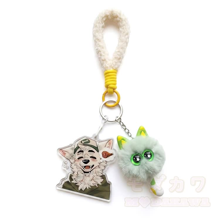 MODAKAWA X atka Fuchs will Fleisch Flauschiger Katzen-Schlüsselanhänger Geburtstagsgeschenk - Orange & Grün - image 2
