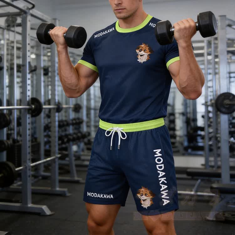MODAKAWA X atka Fox Graphic Herren-Sport-T-Shirt mit Kordelzug und passender Shorts - image 1