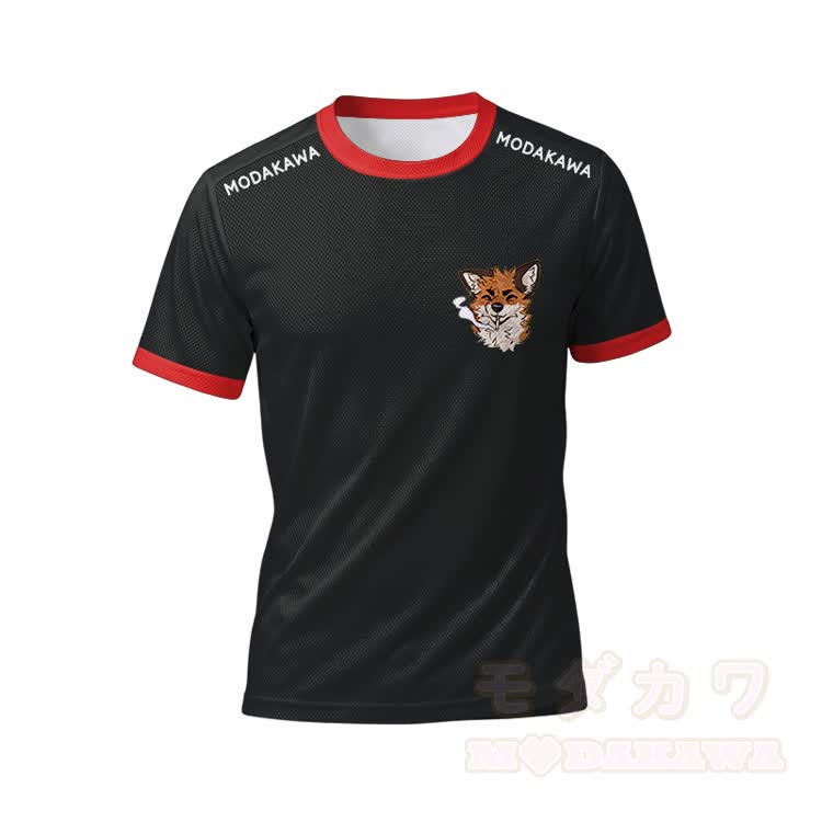 MODAKAWA X atka Smoking Fox Grafik Herren Sport-T-Shirt mit Kordelzug und passendem Outfit - Red Top - 5XL - image 2