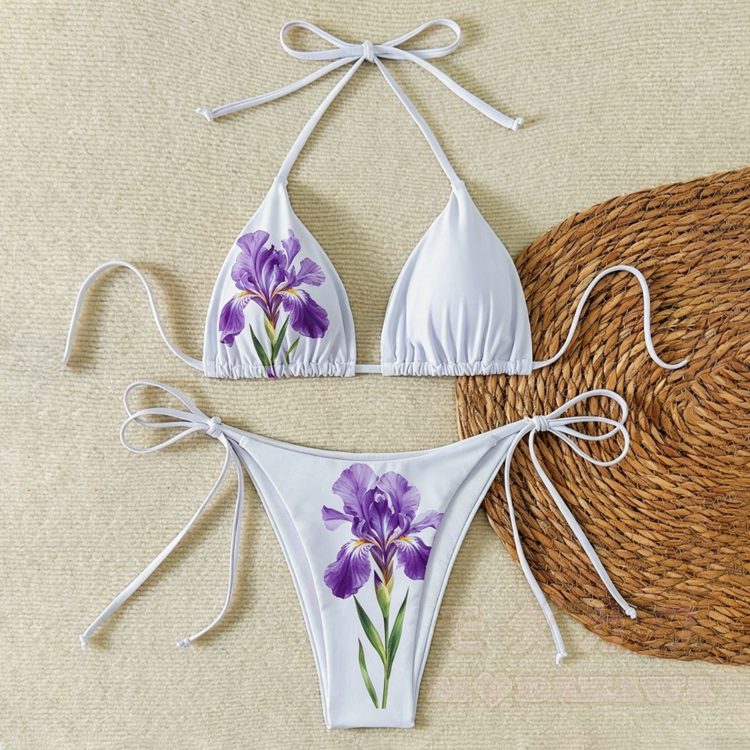Modakawa Zweiteiler mit Iris-Blumenmuster und Bindebändern für Damen - image 2