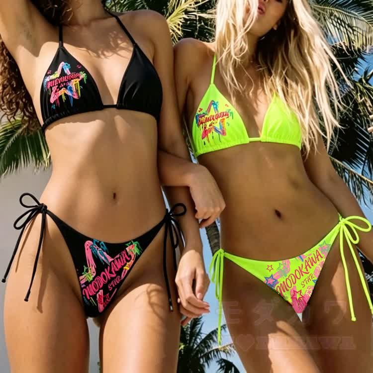 Modakawa Damen-Bikini mit Sternenmuster und Bindebändern, zweiteilig - image 1