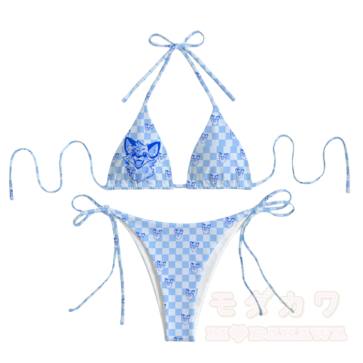 MODAKAWA X atka Fox Graphic Damen-Bikini mit Bindebändern, Modakawa Zweiteiler-Set - Blau - 4XL - image 2