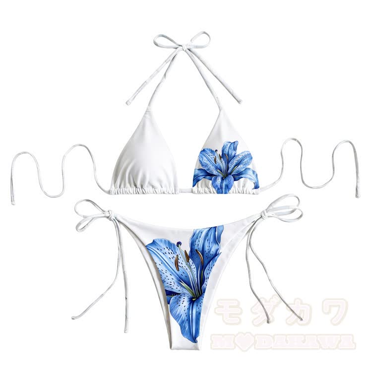 Lily Graphic Damen-Bikini-Set mit Bindebändern von Modakawa - Weiß - 4XL - image 2
