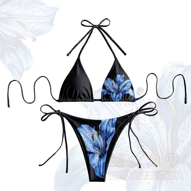 Lily Graphic Damen-Bikini-Set mit Bindebändern von Modakawa - Schwarz - 4XL - image 1