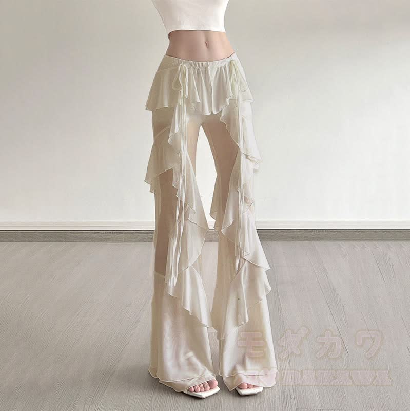 Rüschen-Stufenhose mit weitem Bein - image 1