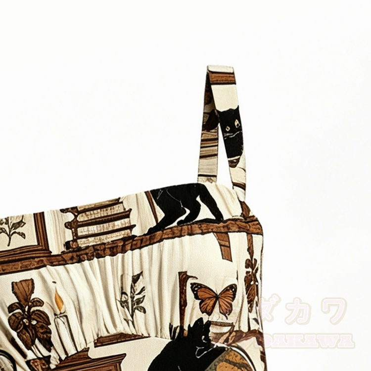 Schwarzes Katzenschädel-Bücherregal-Motiv Modakawa Slipkleid - image 2