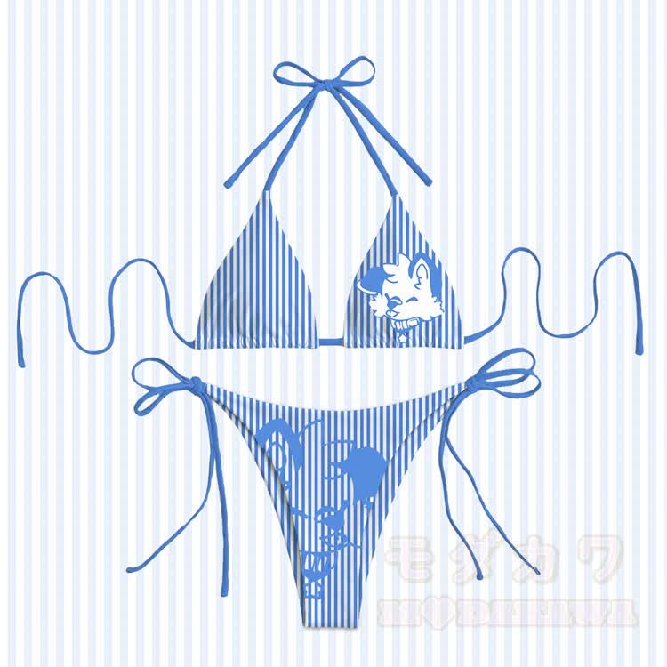 MODAKAWA X popipeko Puppy Graphic Damen-Badeanzug-Bikini-Set mit Bindebändern, zweiteilig - Blau - 4XL - image 1