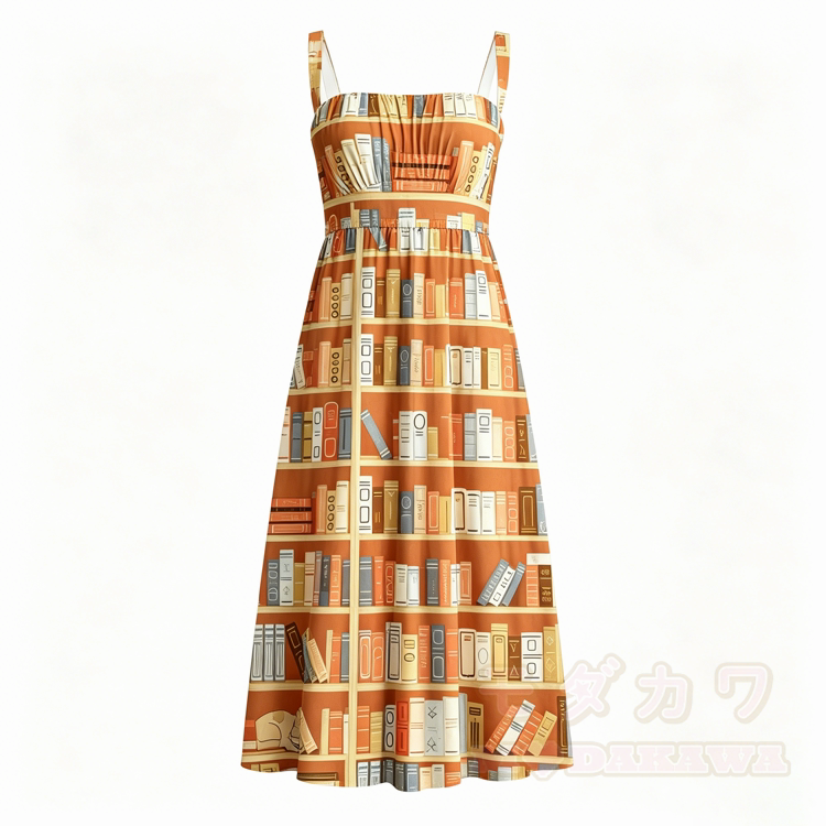 Orangefarbenes Bücherregal-Grafik-Modakawa-Slipkleid - Orange - 3XL - image 1