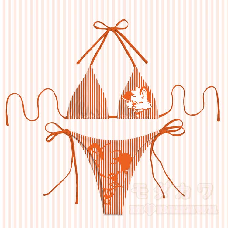 MODAKAWA X popipeko Puppy Graphic Damen-Badeanzug-Bikini-Set mit Bindebändern, zweiteilig - Orange - 4XL - image 2