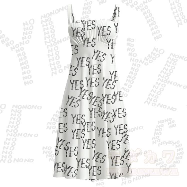 YES Letter Graphic Modakawa Slip Dress - Schwarz - 3XL - image 1