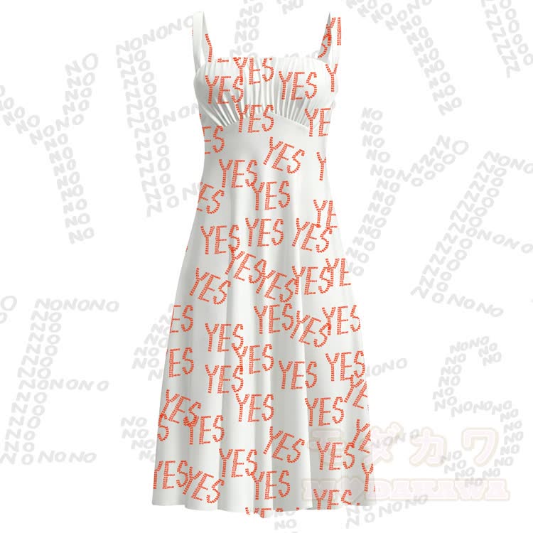 YES Letter Graphic Modakawa Slip Dress - Rot - 3XL - image 2