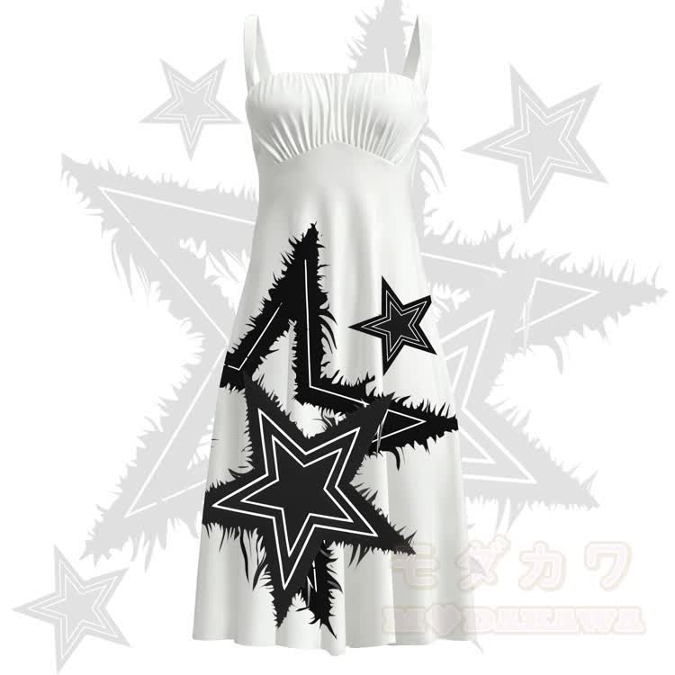 Sternenmuster Modakawa Slipkleid Halskette passendes Outfit - Weiß & Schwarz - 3XL - image 2