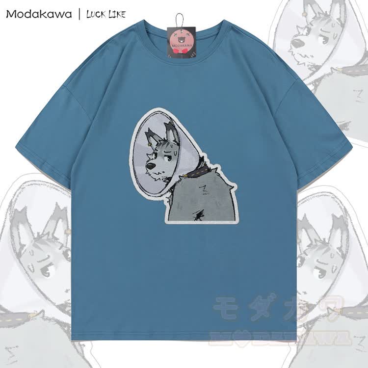 MODAKAWA X LUCK LIKE Collar Remy Graphic 100% Baumwoll-T-Shirt - Dunkelgraublau - 5XL - image 1