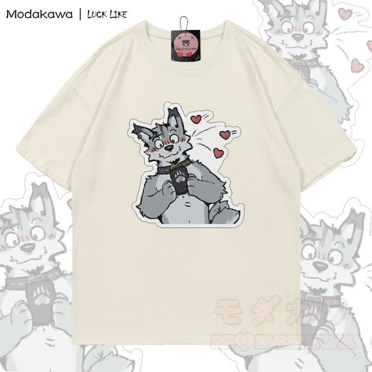 MODAKAWA X LUCK LIKE Niedliches Remy-Handy-Grafik-T-Shirt aus 100 % Baumwolle - Hellbeige - 5XL - image 1