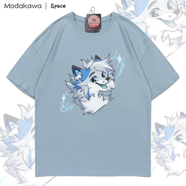 MODAKAWA X Space Barker Smile Grafik T-Shirt aus 100 % Baumwolle - Light Grey Blue - 5XL - image 1