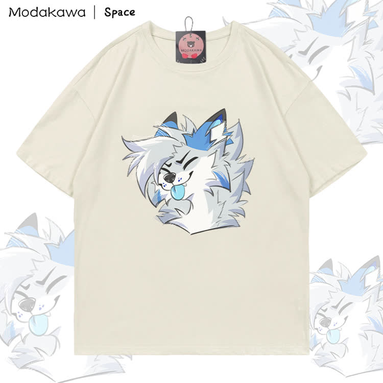MODAKAWA X Space Barker Zunge-raus-Grafik T-Shirt aus 100 % Baumwolle - Light Beige - 5XL - image 2