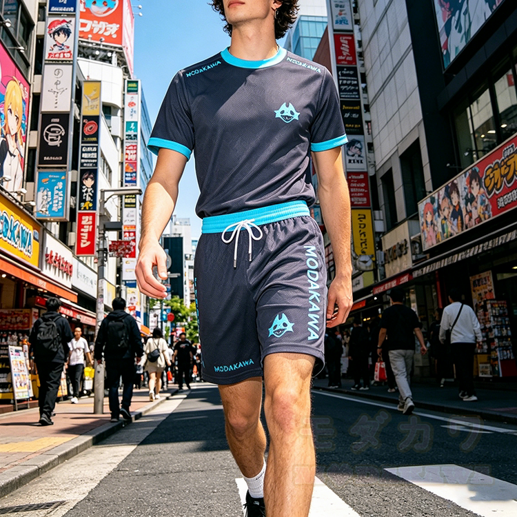 MODAKAWA X TiramisuRat Rat Face Graphic Herren-Sport-T-Shirt mit Kordelzug und passender Shorts - image 1