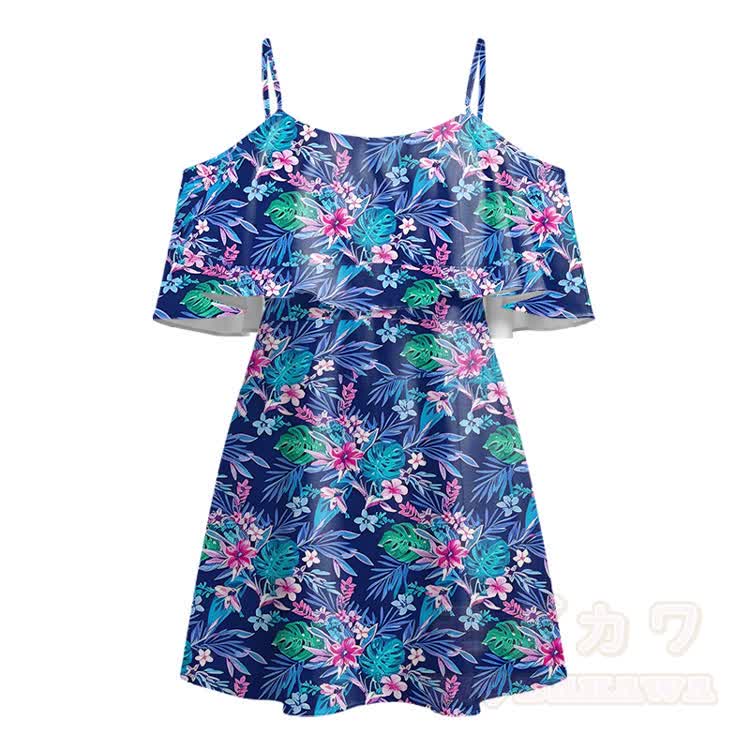 Tropisches Blumenkleid mit Cut-Out-Schultern - Blau - 5XL - image 2