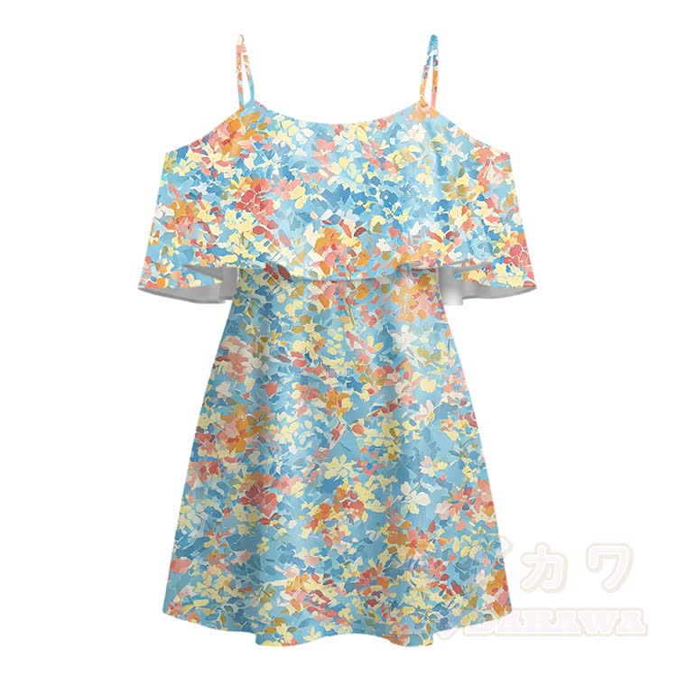 Tropisches, farbenfrohes Blumenkleid mit Cut-Shoulder-Schultern - Blau - 5XL - image 2