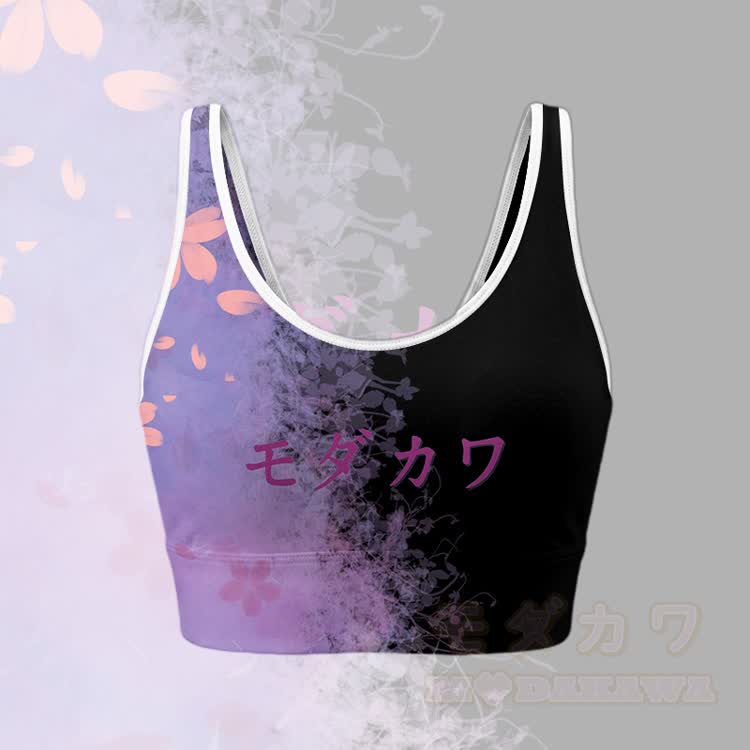 Sakura Graphic Crop Tank Sport Top Shorts Bikini Modakawa Matching Outfit - Lila Top - 5XL - image 2